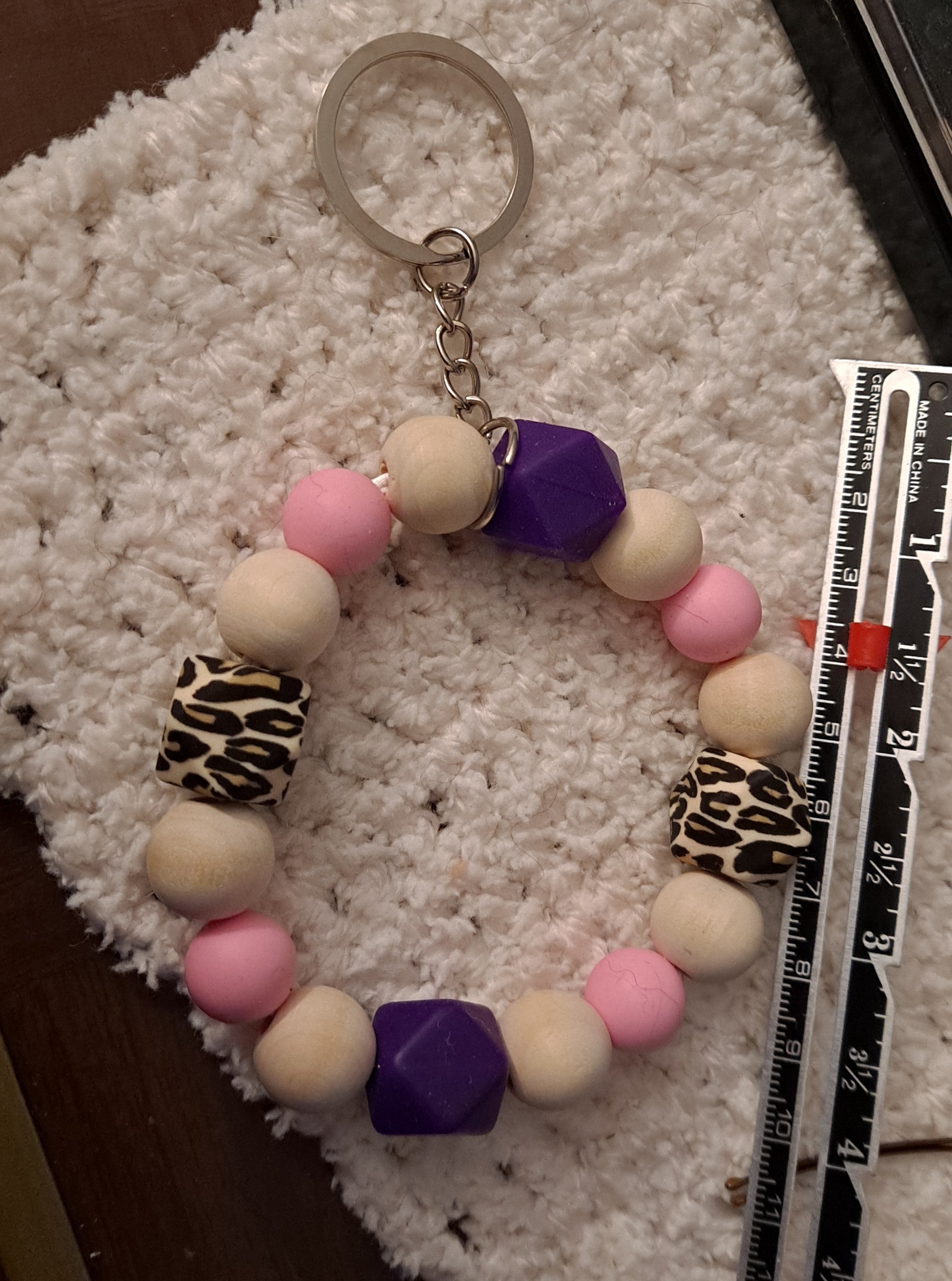 Leopard, pink, purple and wood wristlet