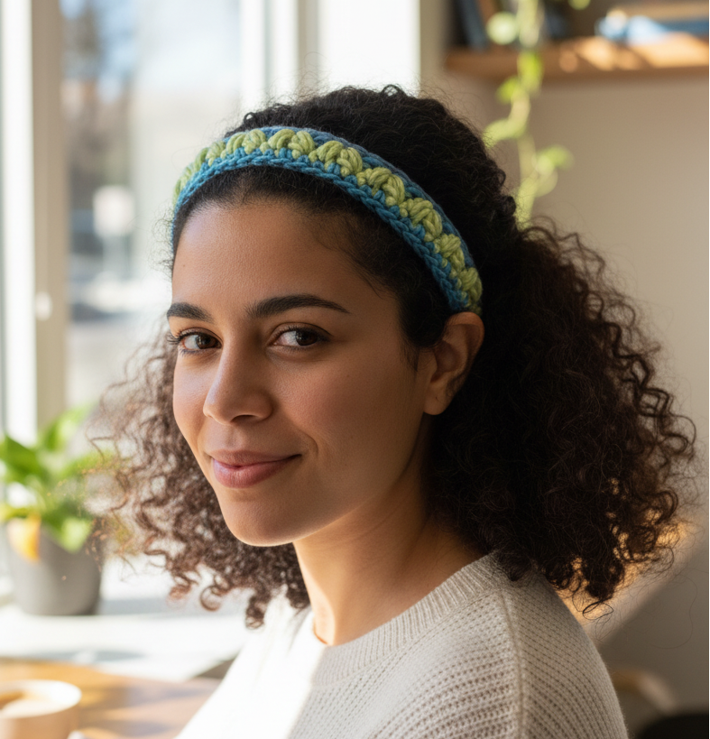 Multicolored v-stitch headband