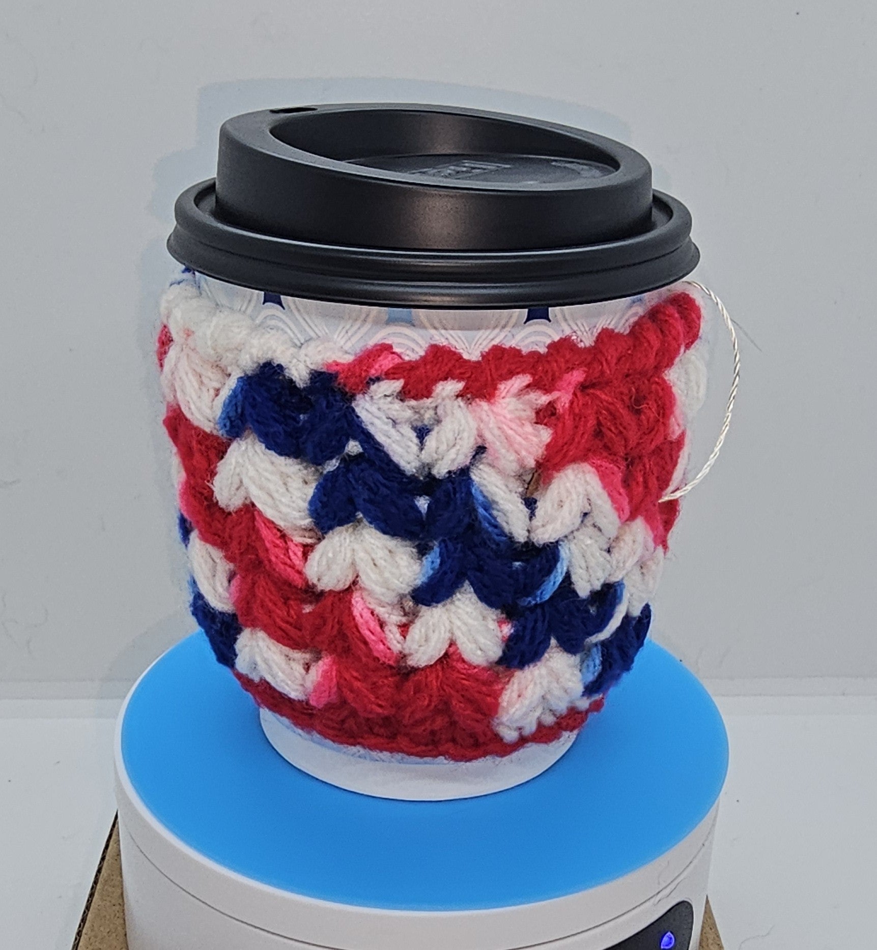Puff stitch patriotic coffee cozy
