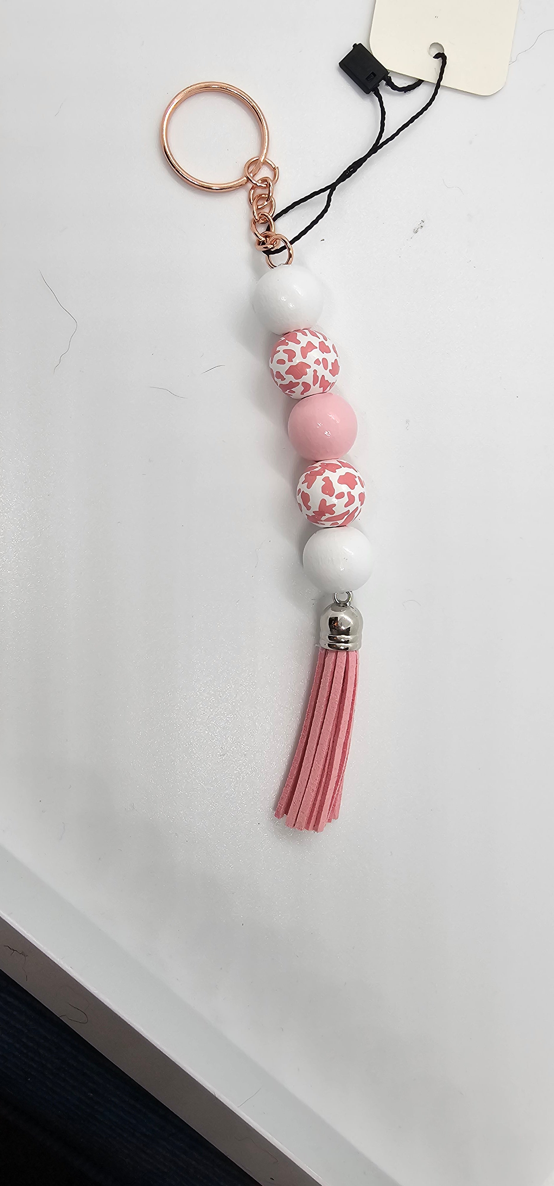 White and pink animal keychain