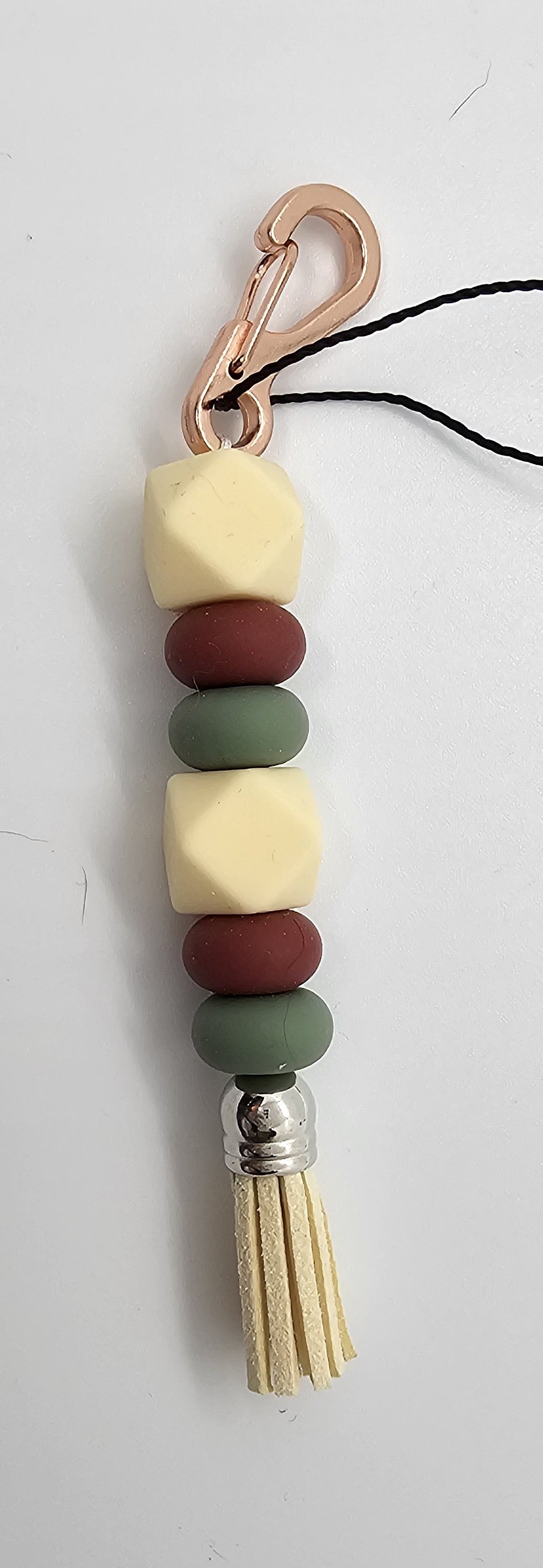 Cream sage and burgundy keychain