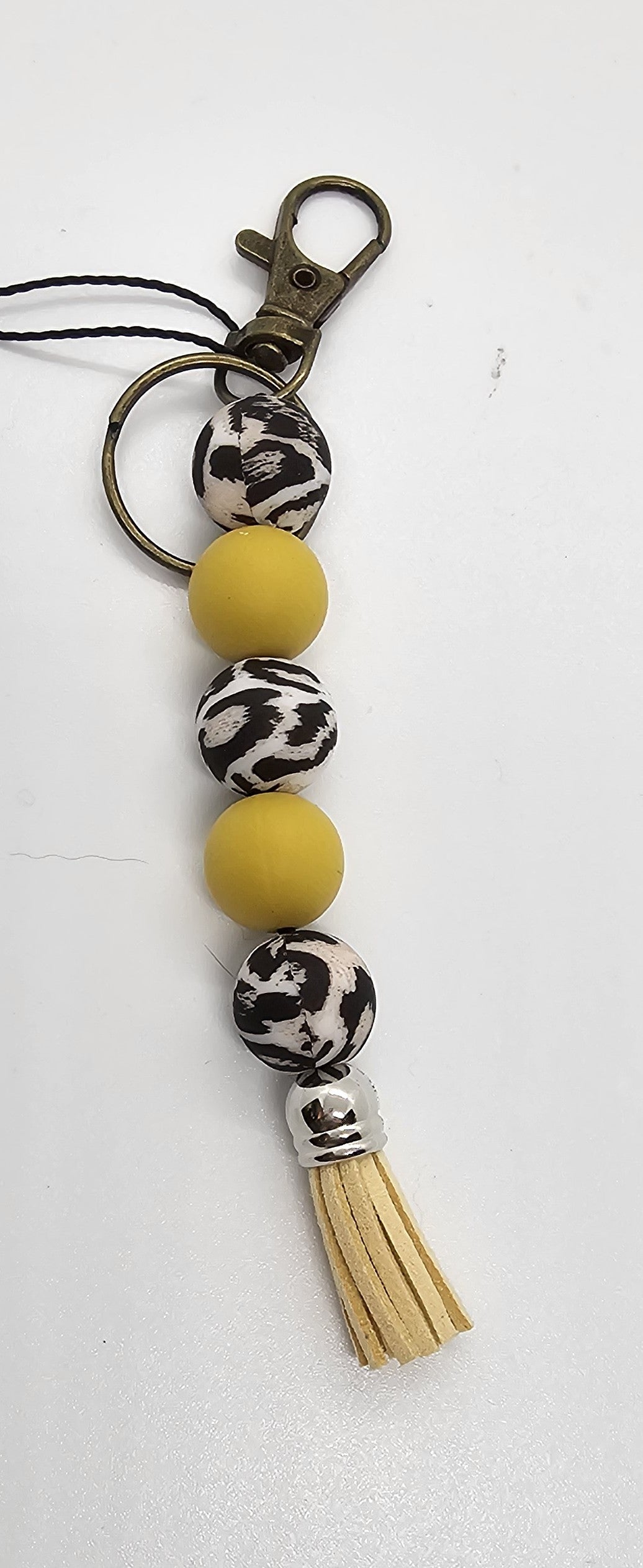 Leopard and mustard keychain