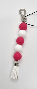 3 hot pink and white keychain