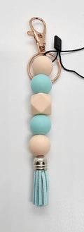 Aqua and cream hexagon keychain