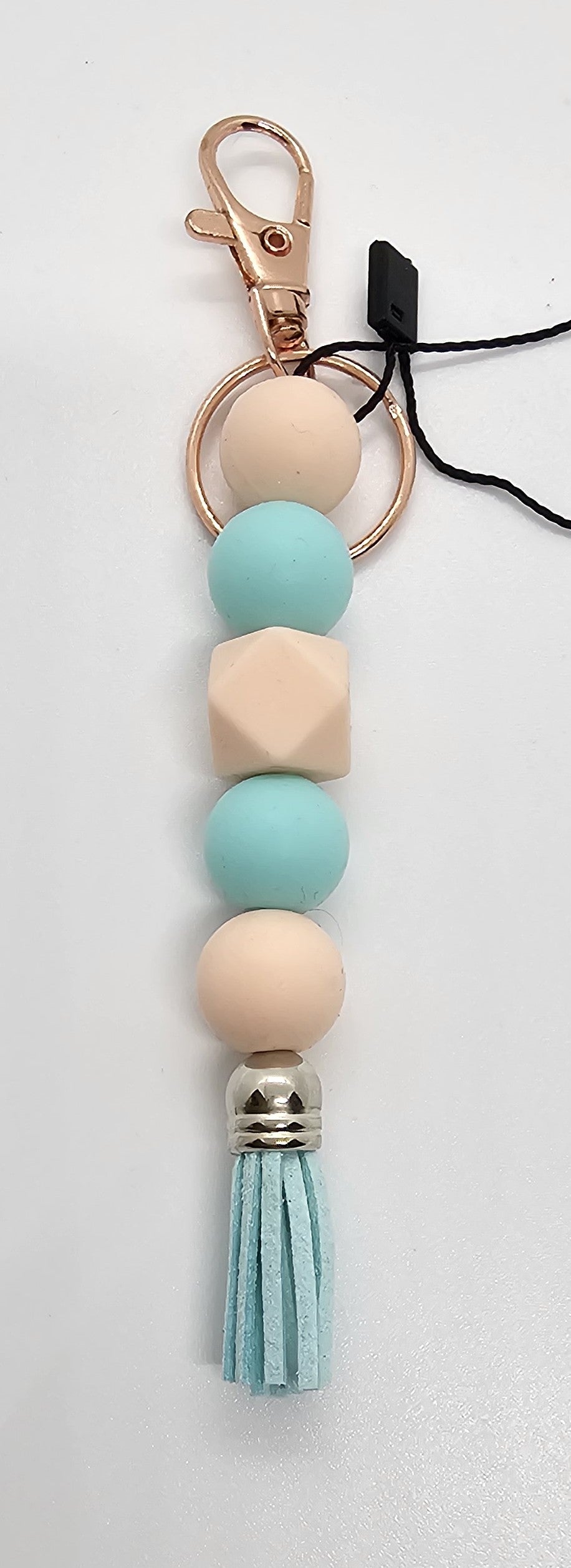 Aqua and cream hexagon keychain