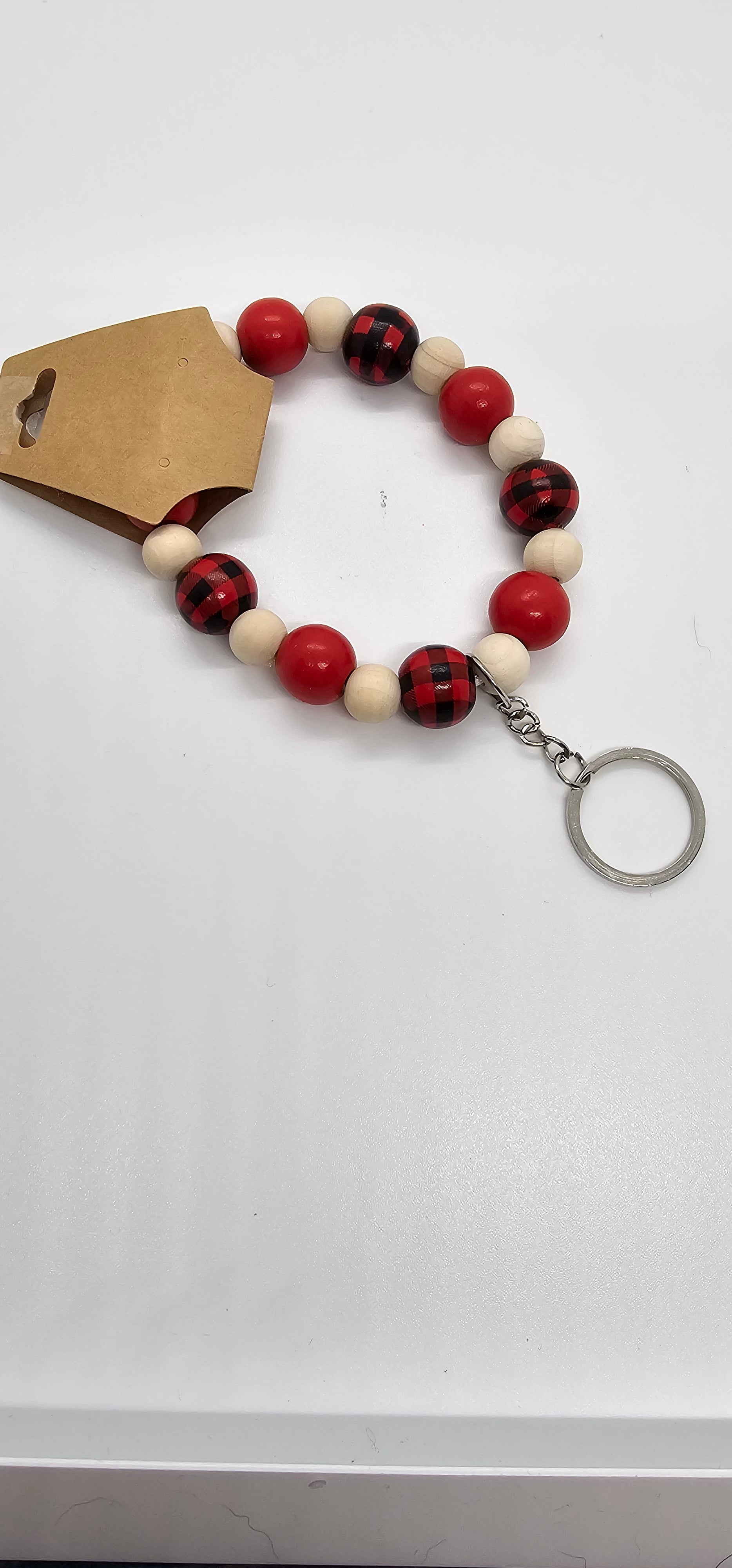 Plaid red and small wood wristlet
