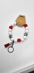 Black and white plaid red and white wristlet