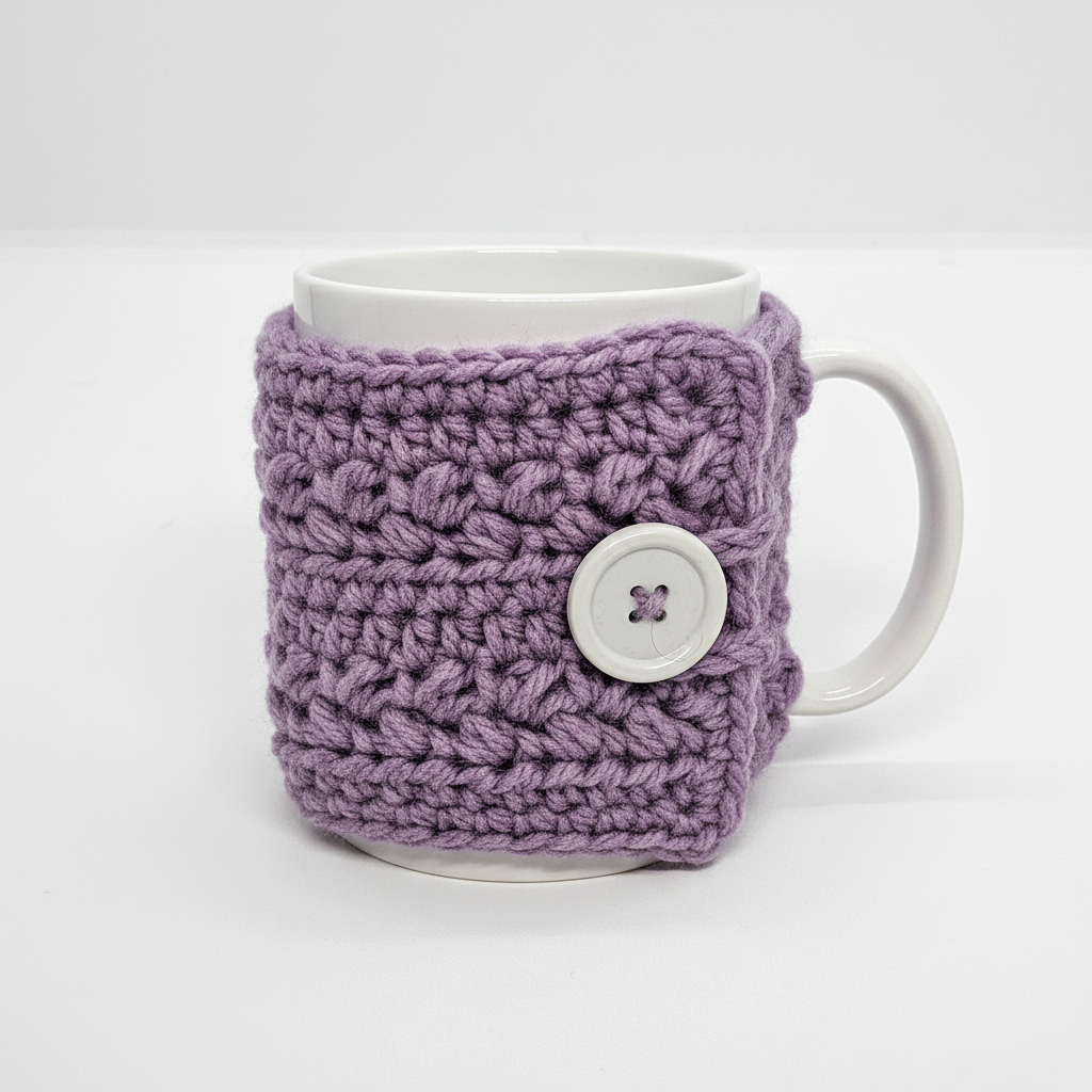 Purple button up coffee mug cozy