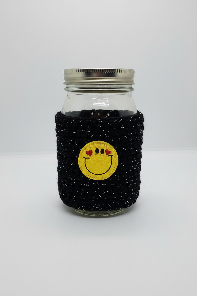 Smiley face mason jar cozy
