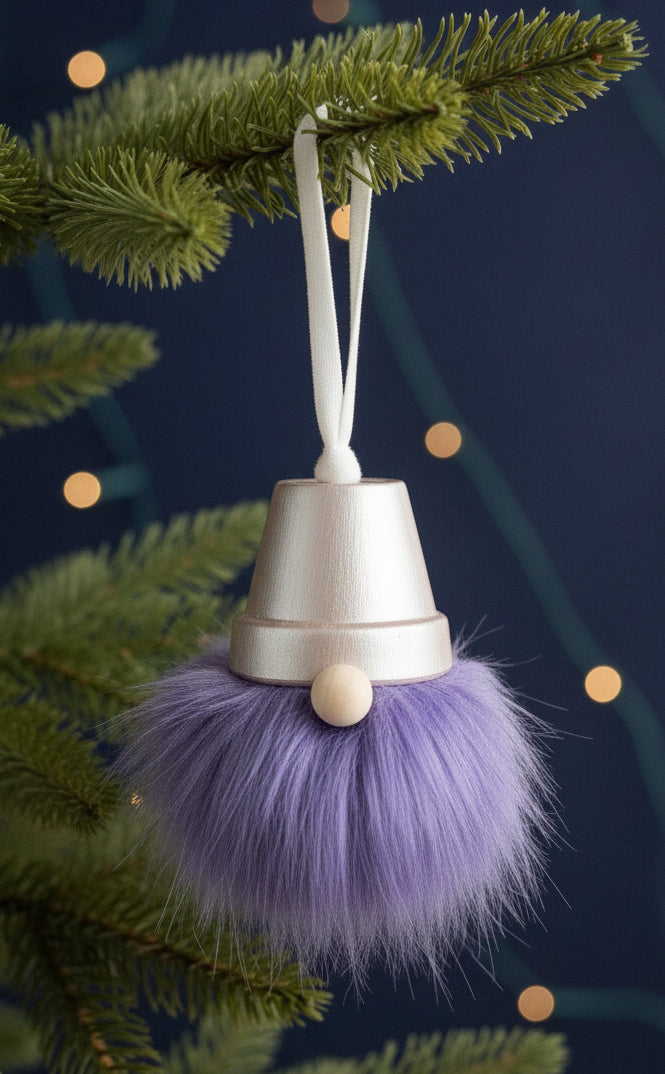 Shimmery white terra cotta gnome lavender beard