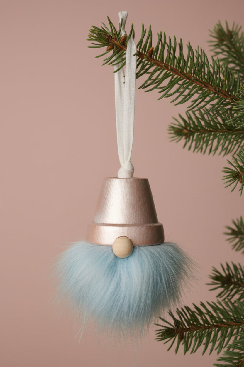Shimmery white terra cotta gnome baby blue beard