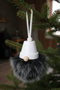 Shimmery white terra cotta gnome black and white