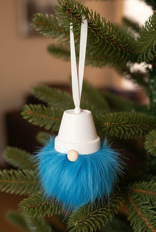 Shimmery white terra cotta gnome turquoise