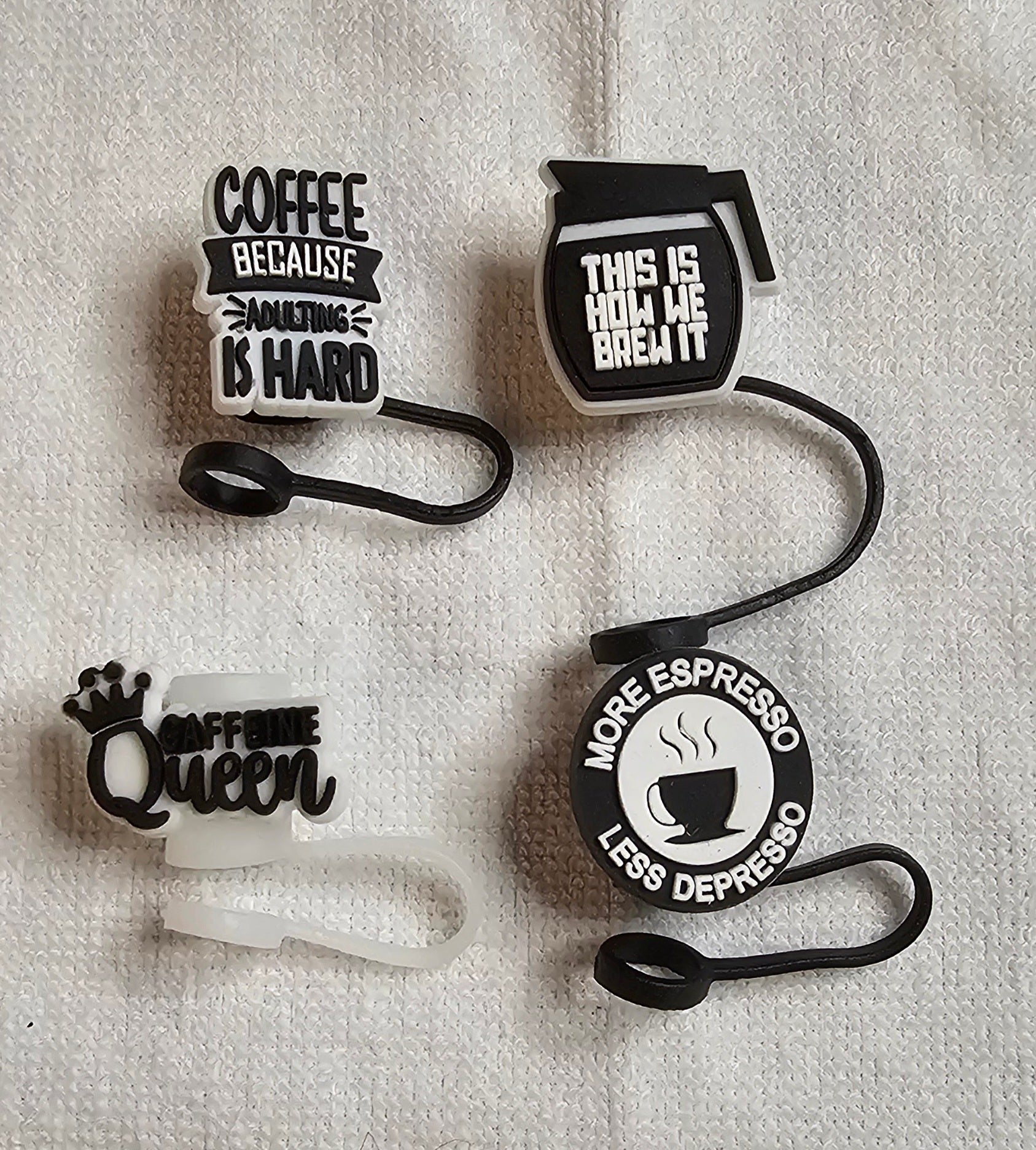 4 pack coffee saying straw toppers