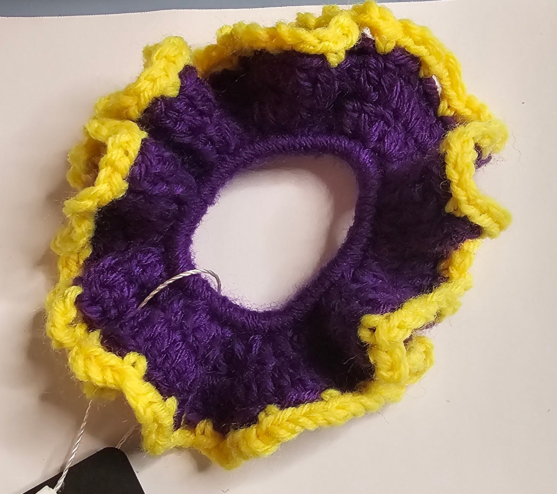 Purple and yellow lacy scrunchy