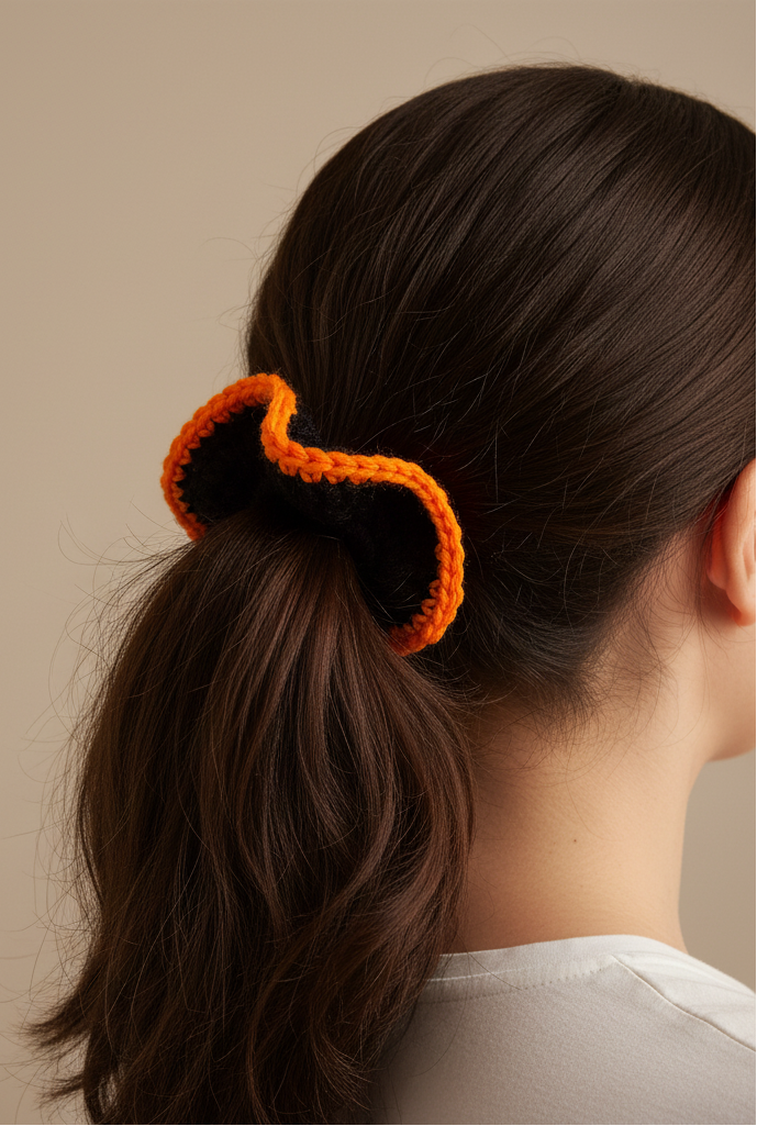 Black and orange wavy scrunchy